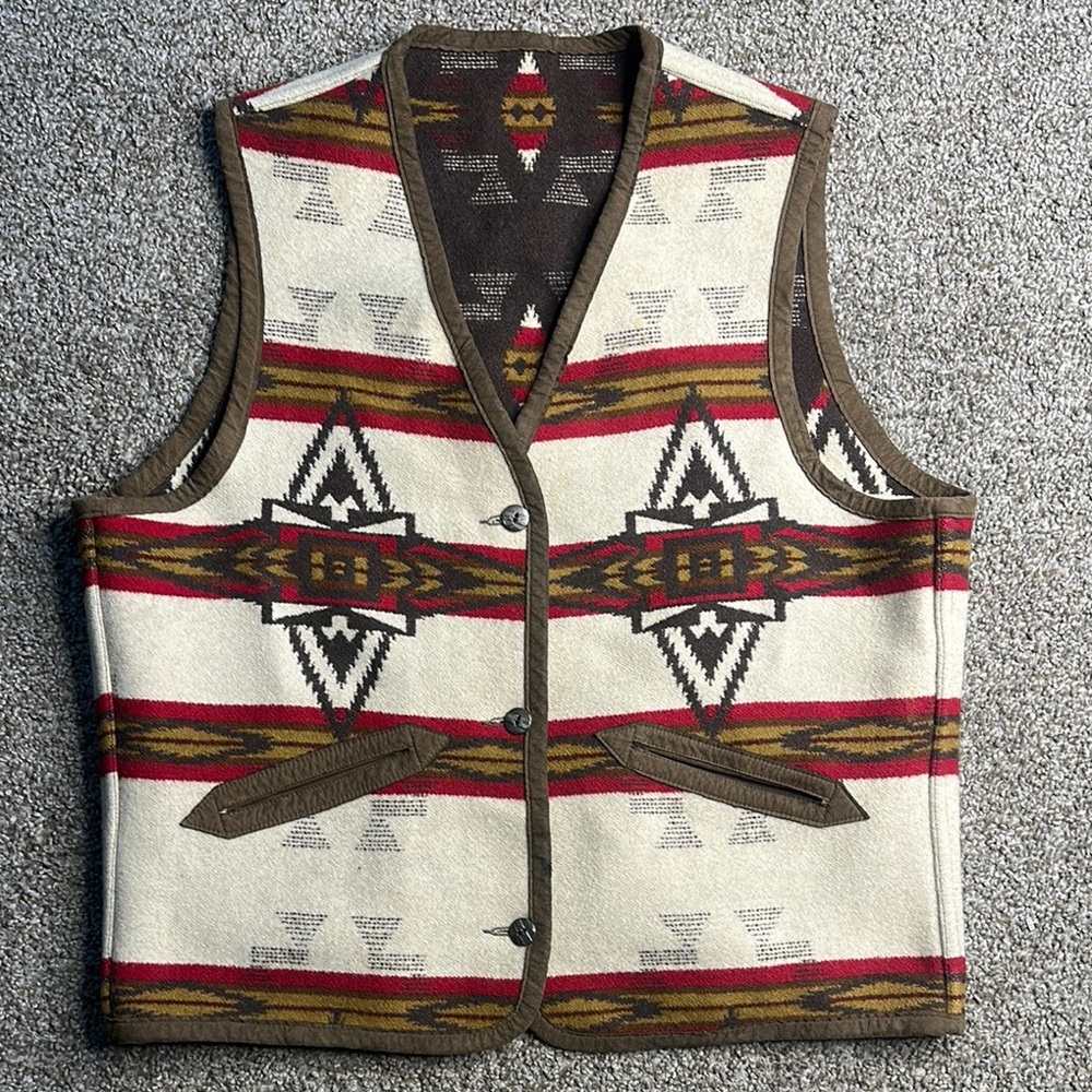 Pendleton Brown and Red Southwestern Wool Vest